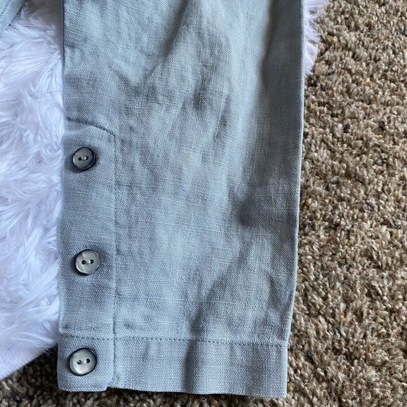 L.L. Bean Linen Button Front Thin Jacket Shacket Blue Womens Size Medium Petite - Picture 7 of 11